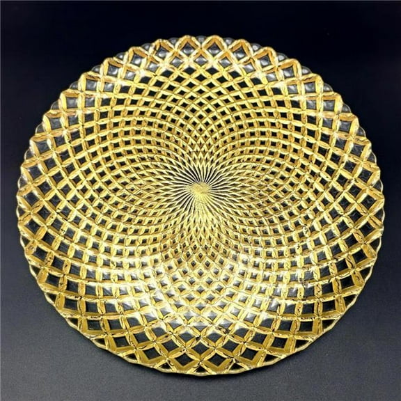 Red Pomegranate Collection R1653-1 Pavo Gilded Glass Dinner Plate, Gold - Set of 6