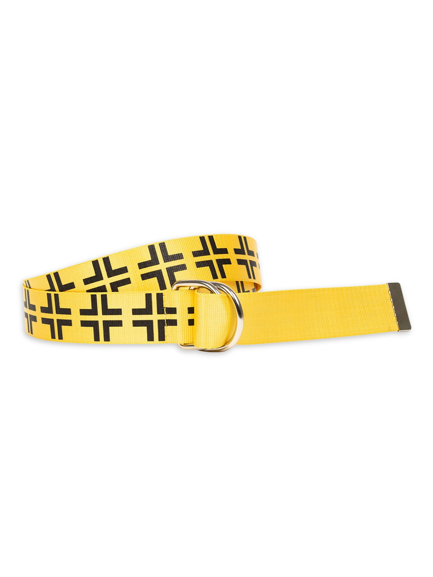 No Boundaries Women's Geometric Print Web Belt, Yellow Black