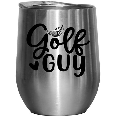 

Golf Guy with a Club Hitting a Ball Golf Player Golfing or Golfer Themed Merch Gift Stainless Steel 12oz Insulated Wine Tumbler