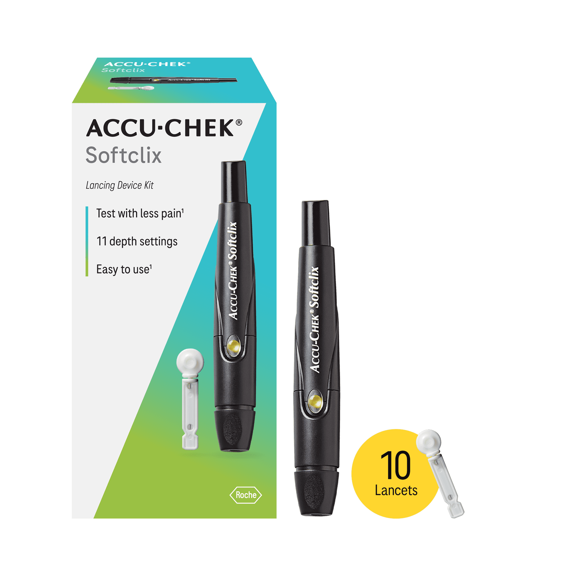Accu-Chek Softclix Diabetes Lancing Device with 10 Softclix Lancets for Diabetic Blood Glucose Testing (Packaging May Vary)