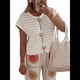 thumbnail image 1 of Suéter de Corta para Mujer, Cuello Redondo, Cárdigan de Punto de Crochet Calado, Camisas Casuales de Verano con Botones. L, 1 of 7