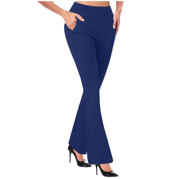 yoeyez Pantalon Habillé de Yoga pour Femmes, Pantalon Habillé à Jambe Droite pour Femmes Extensible Taille Haute pour le Travail et les Affaires, Coupe Évasée, à Enfiler, avec Poches, en Solde Bleu, TTG