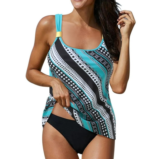 Mujeres Bikini Trajes de Baño Impreso Camisola Dividido Conjunto, Desmontable Acolchado Sujetador Y Corte Alto para la Playa, Piscina Y Vacaciones