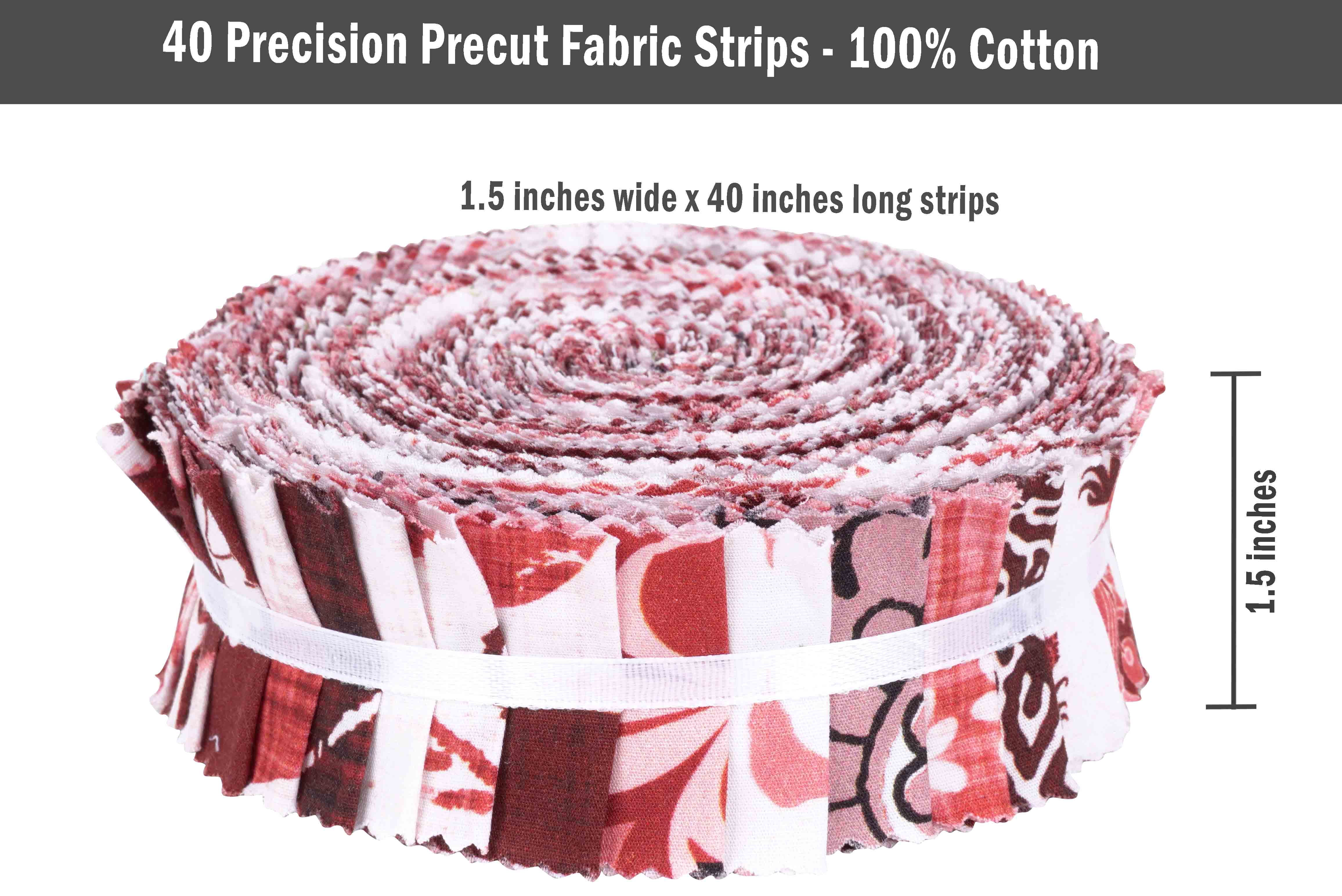 Soimoi 40Pcs Block Print Precut Fabrics Strips Roll Up 1.5x42inches Cotton Jelly Rolls For Quilting - Red