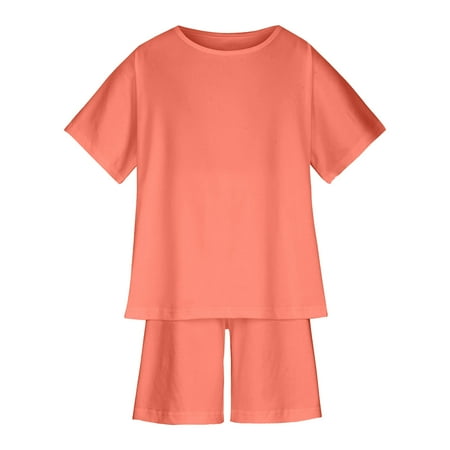 

Holloyiver Baby Clothes Baby Boys Girl Comfortable Solid Color Short Sleeve Cotton T-shirt Top Shorts Set Button-Up Shorts and Tee Playwear Set 3-14 years