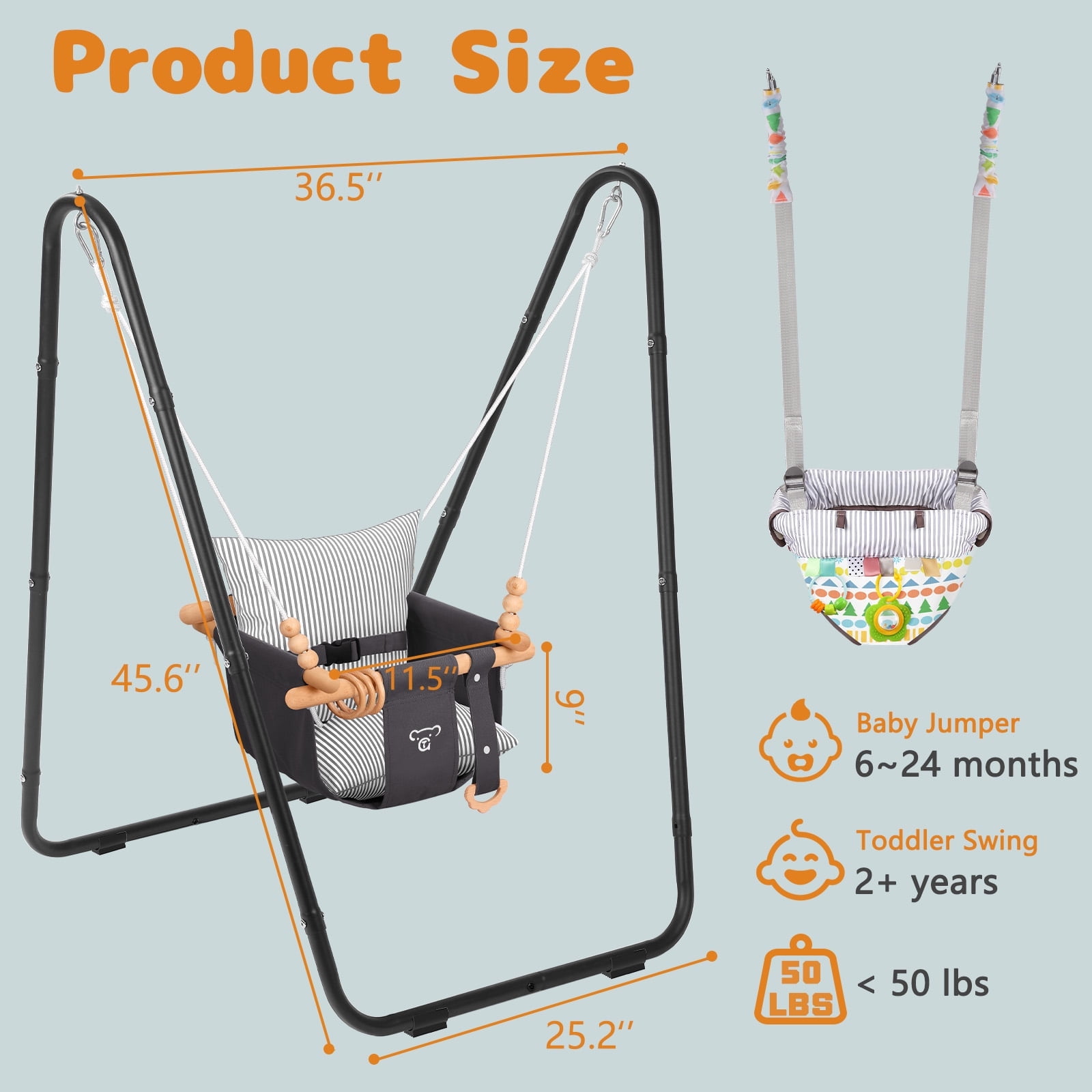 G TALECO GEAR Baby Swing with Soft Cushion, Portable Swing Sets for Backyard, Easy to Install, Adjustable Swing Outdoor for 0~10 Years
