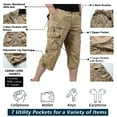 thumbnail image 5 of Men's Capri Pants Twill Elastic Below Knee Cargo Shorts with 7 Pockets 3/4 Capri Long Shorts, 5 of 9