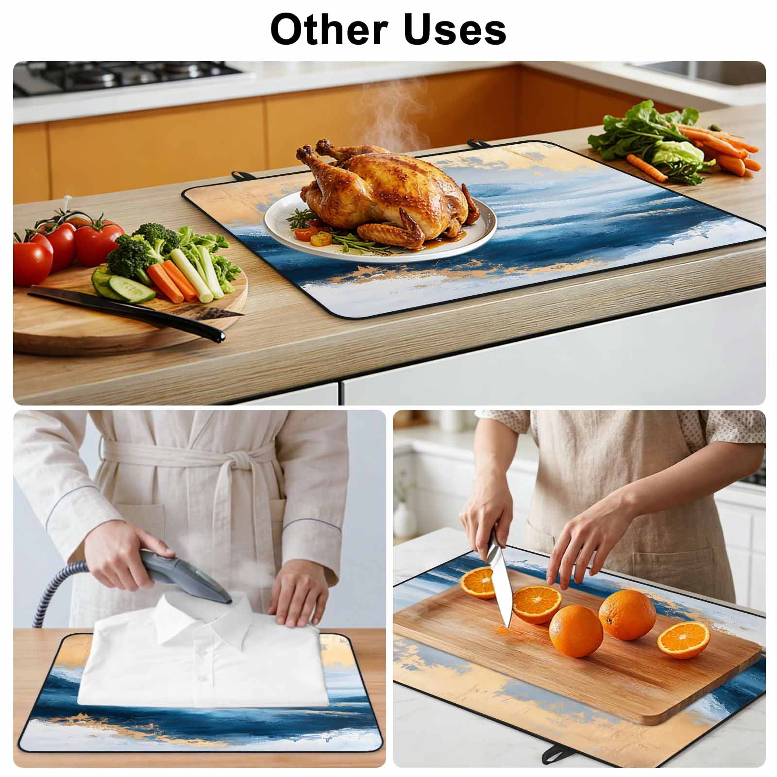 Blue Yellow Stove Top Cover for Electric Stove, Heat-proof & Non Slip Glass Top Stove Cover Protector, Modern Abstract Oil Painting Ombre Kitchen Flat Cooktop Rubber Mat 24x21 Inches