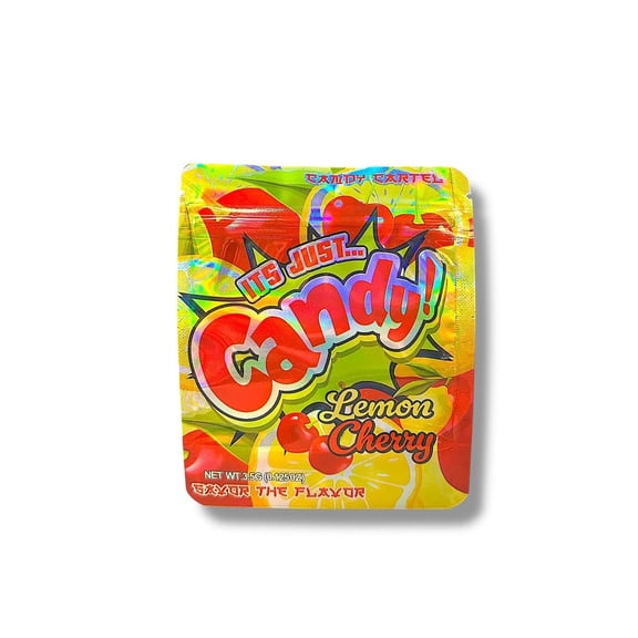 It’s Just Candy Lemon Cherry 3.5g Mylar Bags 50-Pack, Resealable Smell-Resistant Storage Packaging