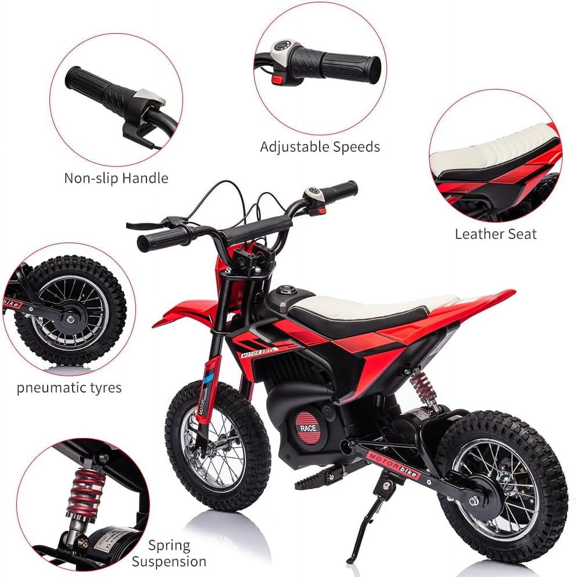 YUSAZENS 24V Kids Ride-On Motorcycle, 13.6 MPH Electric Dirt Bike with 250W Motor, Chain Drive, Leather Seat, Disc Brake, Pneumatic Tires, Red