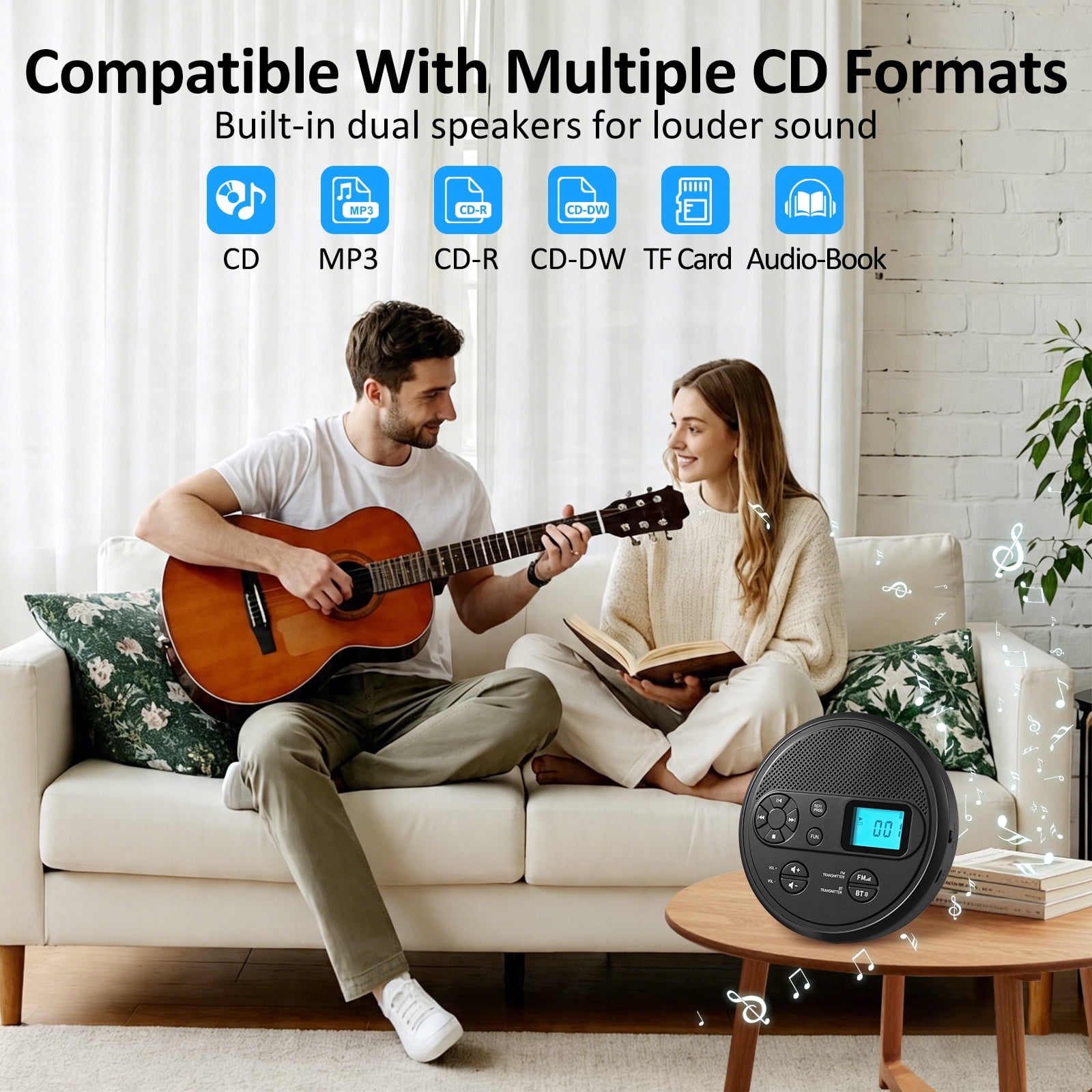 CD player Portable with Bluetooth,Rechargeable Walkman CD Player with FM Transmitter, Discman CD Player for Car.
