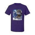 thumbnail image 2 of Wolves and the Moon in the Winter Night | Mens Animal Lover Graphic T-Shirt, Purple, Medium, 2 of 3