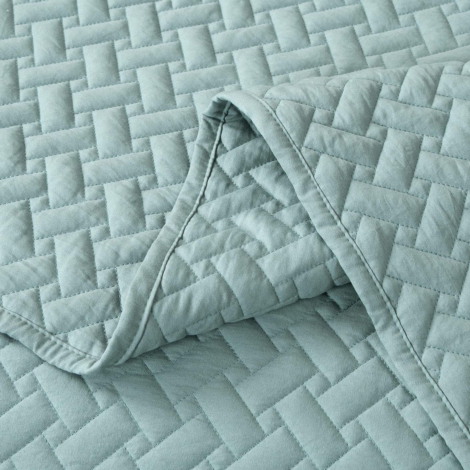 EMME Twin Quilt Set Lightweight Bedspread Soft Microfiber Reversible Twin Size Comforter Set Lake Blue Coverlet 2 Piece Bedding Set Basket Weave Pattern for All Season