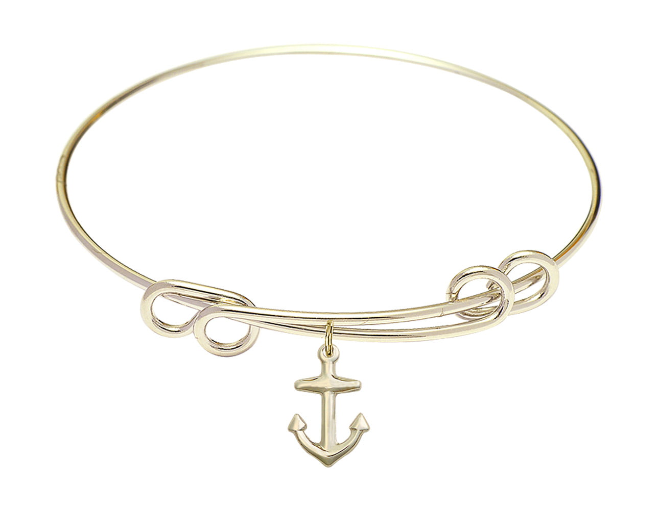 Anchor Charm On A 7 1/2 Inch Round Double Loop Bangle Bracelet