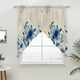 thumbnail image 5 of Blue Ombre Floral Kitchen Window Curtains, Swag Curtains Valance for Bedroom Living Room Bathroom, Spring Elegant Flowers Beige Rustic Rod Pocket Window Curtain Block Drapes 2 Panels 28"x36", 5 of 9