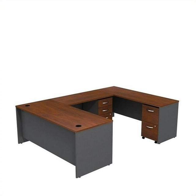 Pemberly Row 72" U-Shaped Desk with Pedestal in Hansen Cherry - Engineered Wood