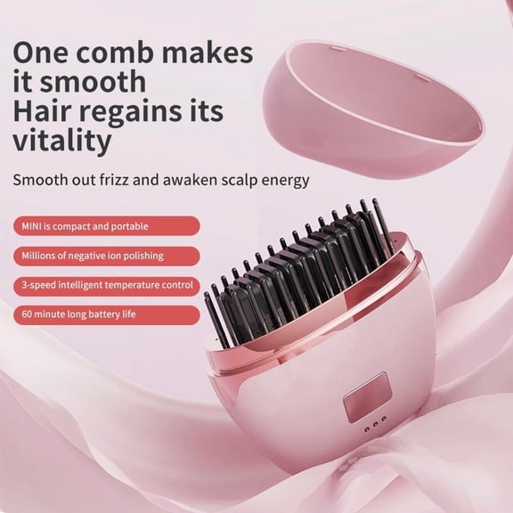 Cordless Negative Ion Hair Straightener Brush, Mini Rechargeable Portable Travel Straightening Comb, Fast Heating Anti-Scald Hair Styler for All Hair Types Black