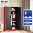 thumbnail image 3 of AUHUP 71" Metal Cabinet with Locking Doors and 5 Adjustable Shelves, Red Black Garage Storage Cabinet for Warehouse, Basement, Home Office, Tool File Storage Utility Cabinets, 3 of 8
