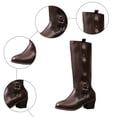 thumbnail image 6 of Brown Knee High Boots Women Wide Calf Vintage Leather Stacked Heel Zipper Strappy Long Winter Riding Booties, 6 of 6
