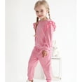 thumbnail image 4 of GYRATEDREAM Girls 2 Piece Outfits Kids Velour Sweatsuit Fall Tracksuits Ruffle Long Sleeve Pullover Sweatpants Clothing Sets, 4 of 9