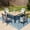42" x 42" Patio Table, variant on SUMMIT LIVING 5-Piece Outdoor Patio Dining Set, Wood-Grain Square Patio Table and High-Back Textilene Chairs(350 lbs Capacity), Patio Dining Furniture for 4, Teak and Brown-Gray