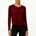 thumbnail image 6 of Qgtaibl Womens Workout Long Sleeve Shirts Round Neck Side Ruched Drawstring Athletic Tops Soft Stretchy Running Sports Tees Wine XL, 6 of 8