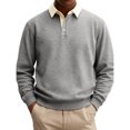 thumbnail image 3 of UDAUDU Mens Polo Shirts Long Sleeve Pullover Sweatshirts Color Block 2026 Fall Winter Contrast Collar Button Down Golf Shirt Gray S, 3 of 6