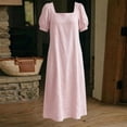 thumbnail image 6 of Guieoi Womens Dresses Plus Size Square-Neck Short-Sleeve Solid-Color Dress with Pockets Pink XXL, 6 of 9