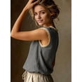 thumbnail image 4 of Women'S Crew Neck Casual Cap Sleeve Tops Lace Patchwork Basic Summer Loose Fit Blouse Gray XL, 4 of 7