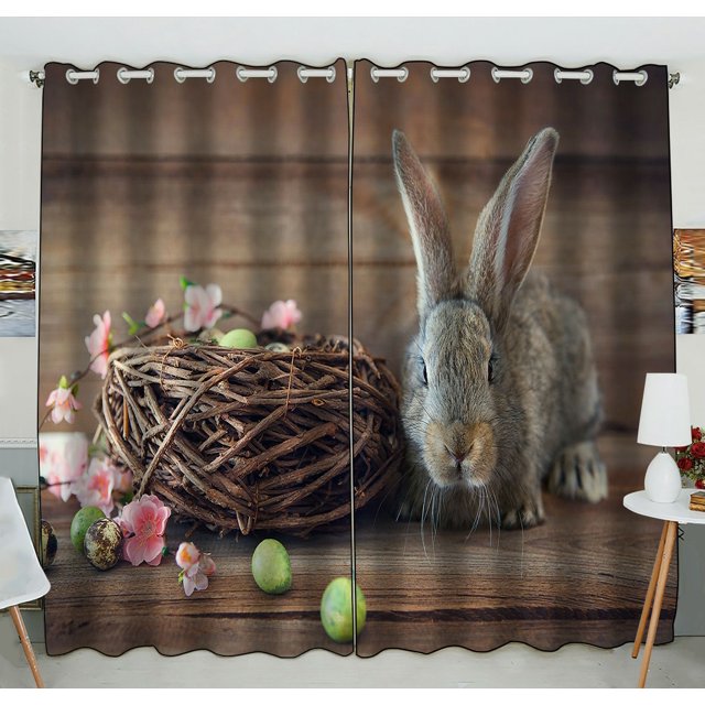ABPHQTO Happy Easter Bunny Eggs Nest Ojal Blackout Cortina Cortinas para oscurecer la habitación 130x210 cm (Dos piezas)