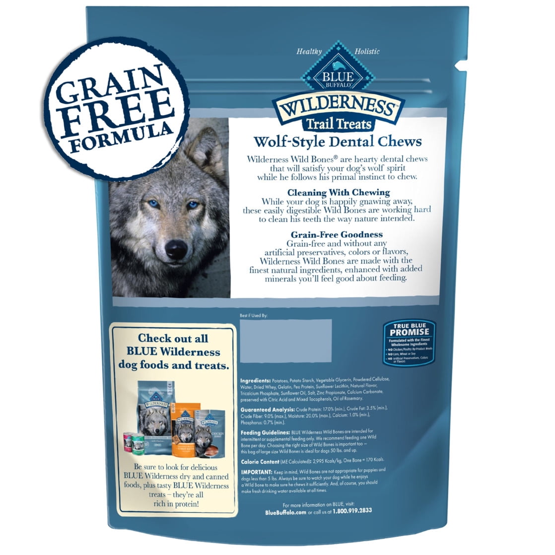 Blue Buffalo Wilderness Wild Bones Dental Chews Dog Treats, Large, 27-oz Bag