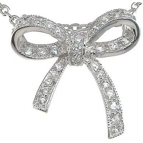 Sterling Couture p6600 925 Sterling Silver Cubic Zirconium Ribbon Pendant, Rhodium Finish