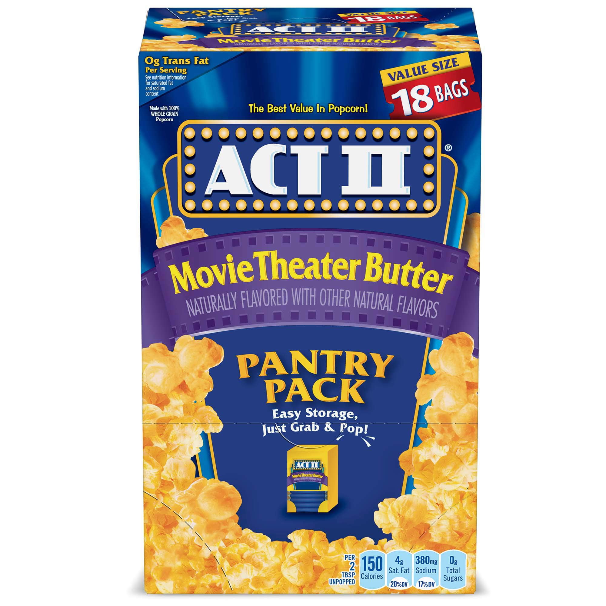 Act II Movie Theater Butter Microwave Popcorn, 2.75 oz, 18 ct