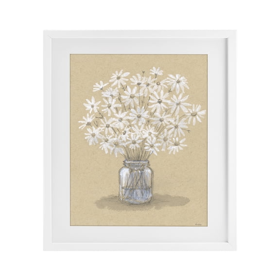 Stupell Industries Farmhouse Daisies Jar Drawing White Framed Print Under Glass, 17 x 21, by Patti Bishop