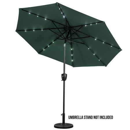 Sun Ray - 9' Round 8Rib Aluminum Bluetooth Solar Lighted Umbrella - Grey
