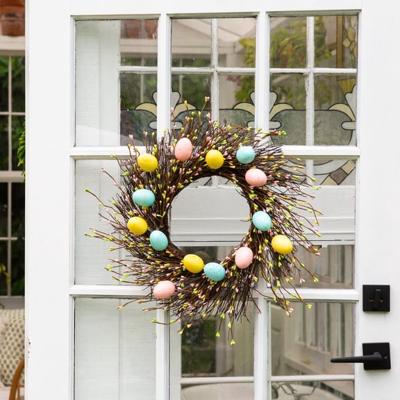 Nearly Natural Easter Egg Artificial Pastel Twig Wreath - 20"