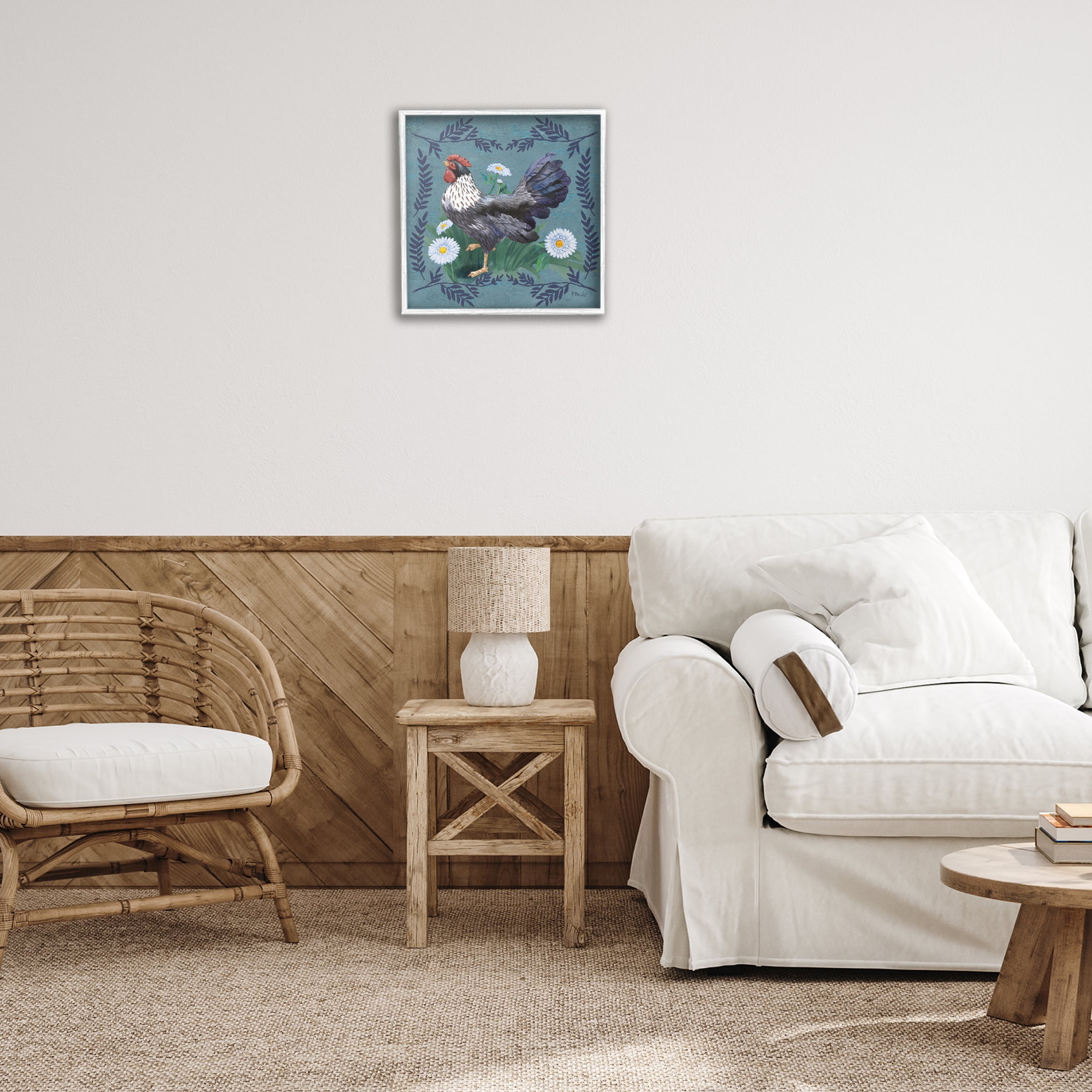 Stupell Industries Country Hen & Ferns Animals & Insects Painting White Framed Art Print Wall Art, 17 x 17