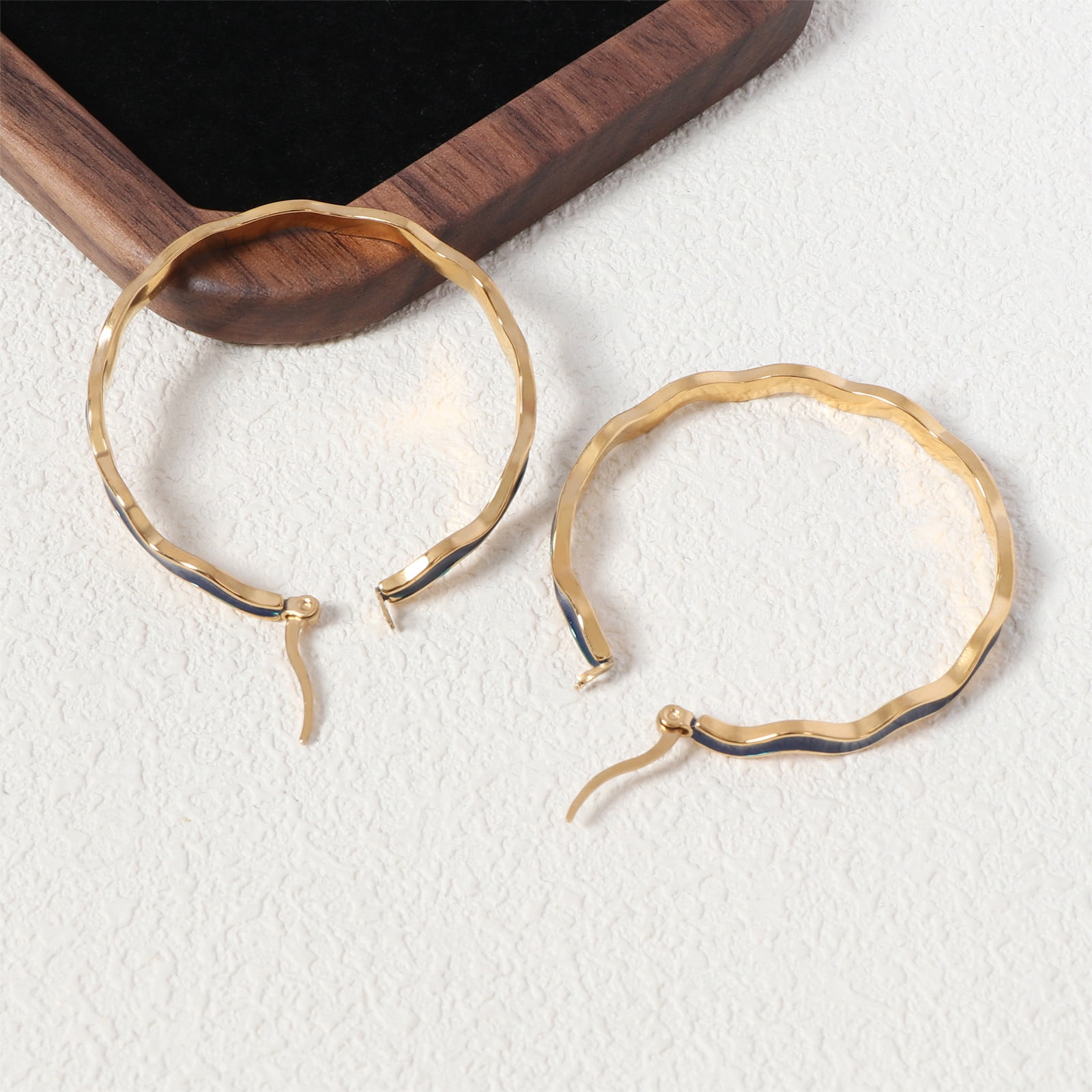 Lsnesstla Chunky Enamel Hoop Earrings for Women 18K Gold Plated Colorful Wave Earrings Jewelry  Gift for Girlfriend Wife