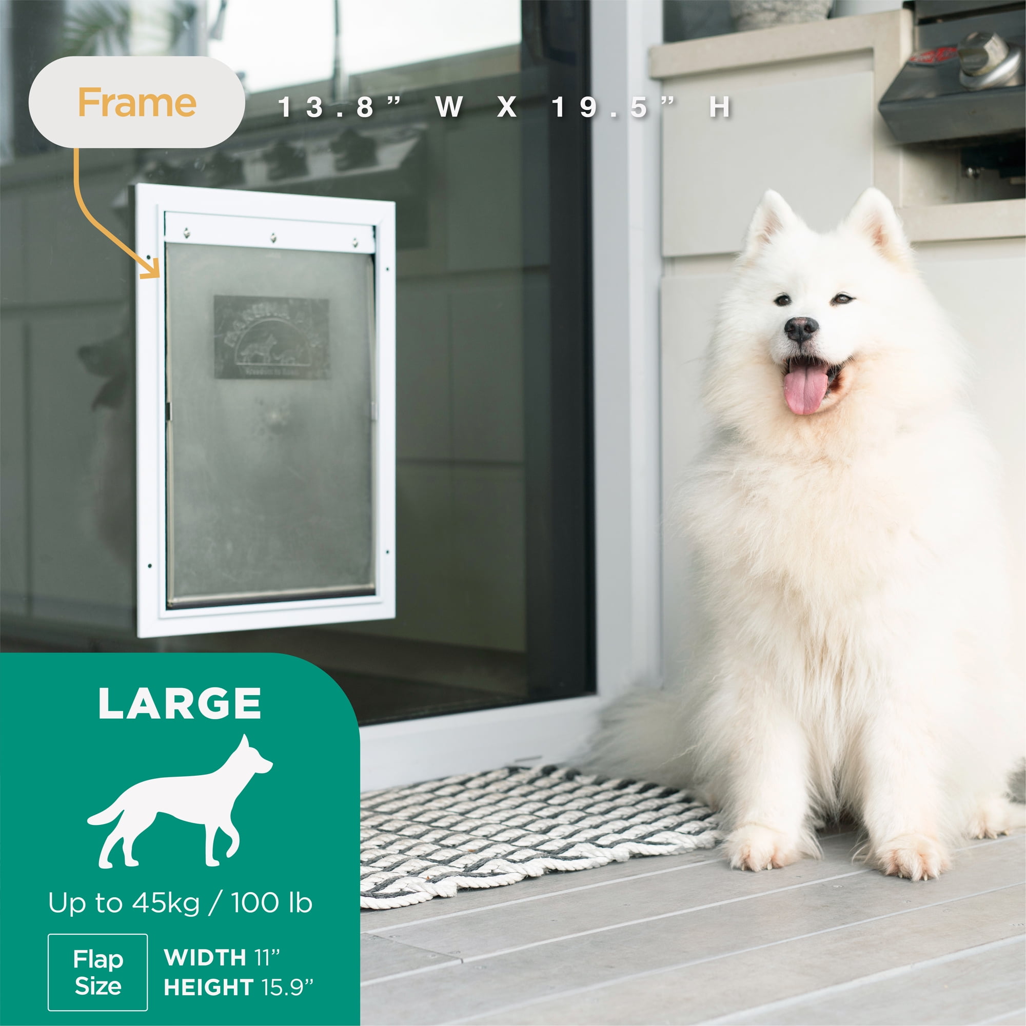 Hakuna Pets White Deluxe Aluminum Large Pet Door for Doors up to 2.76" Thick, for Dogs up to 100 lbs