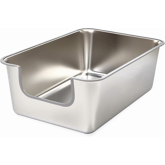 Stainless Steel Jumbo XL Cat Litter Box with High Sides Lid and Low Entry Front for Indoor Big Cats