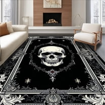 Flatwoven High Traffic Area Rug, Gothic inspired Dark Elegance Motif, Non Slip, Stain Resistant, Washable Area Rugs for Living Room, Bedroom(Black, 4X6)