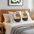 thumbnail image 4 of 16x16 Pillow Covers Set of 2, Boho Botanical Leaves Throw Pillow Covers Decorative Couch Cushion Case, Middle Century Abstract Beige Art Microfiber Square Pillowcases for Bedroom Car Living Room, 4 of 9