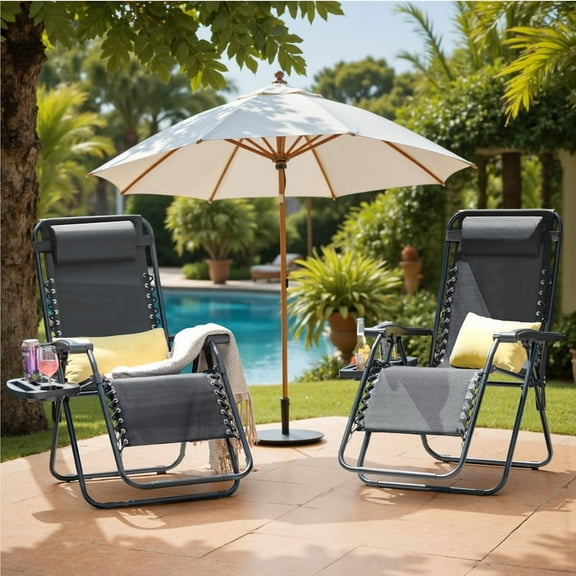 Homall Outdoor Zero Gravity Chair Patio Recliner Chaise Lounge with Adjustable Headrest and Tray for Storage, Pack of 2,Black