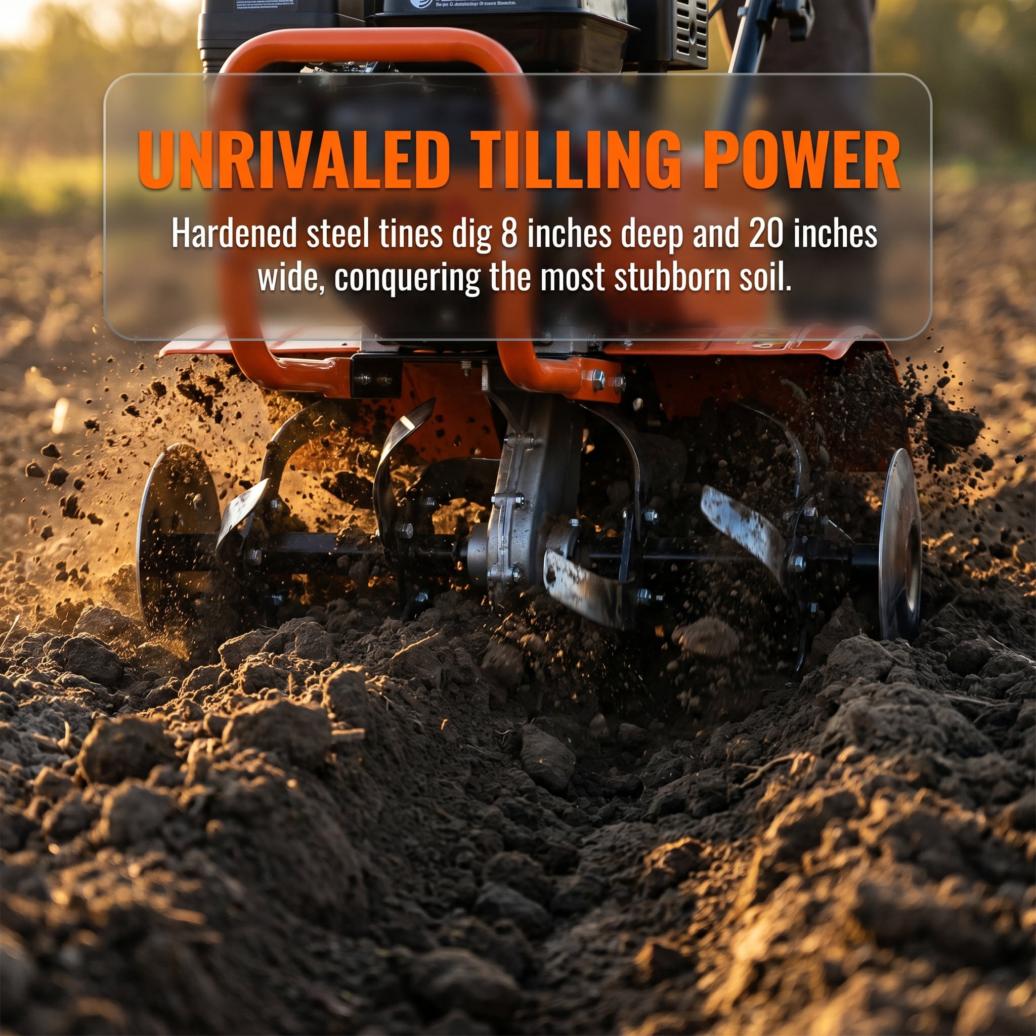 Heavy Duty Rear Tine Tiller 7HP 212CC Gas Powered Cultivator 20 Inch Wide 8 Inch Deep Garden Tiller for Yard Soil Prep Vegetable Beds and Gardening