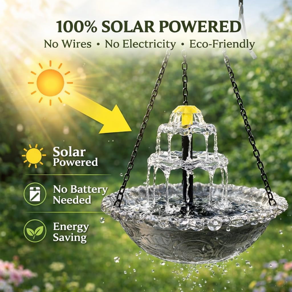 Solar Cascad Hanging Bird Bath Fountain, Powered Cascading Bath, Outdoor Fountains, with Fountain (Blue) Blue