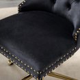 thumbnail image 3 of Velvet Upholstered Chair For Home Office: A&a Furniture, Golden Metal Base, Button (black) - Deep Seating, Construction Furniture Desk Chair: Black Velvet, Button, Adjustable Swivel Hip Relief,, 3 of 5