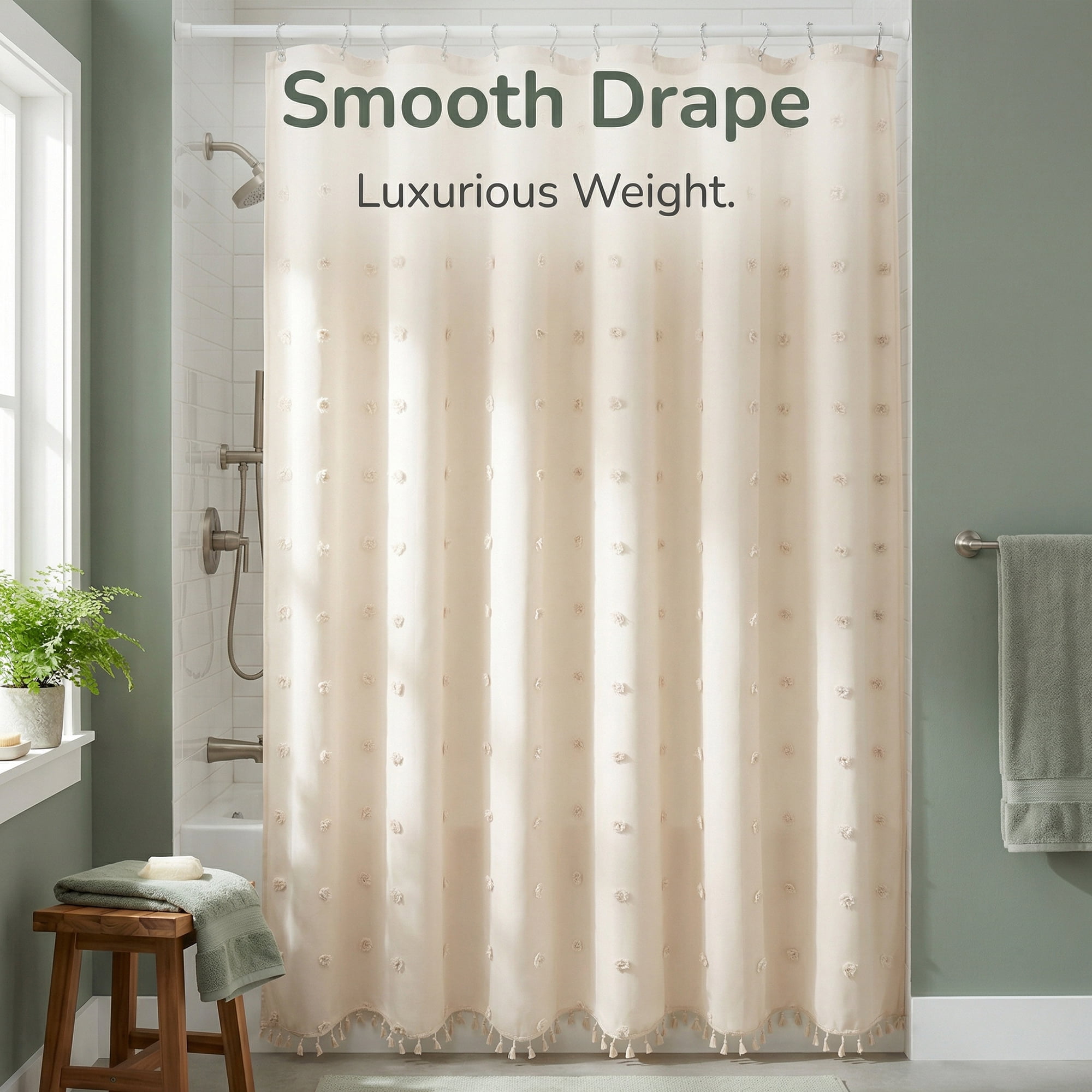 Unique Bargains Geometric Texture Shower Curtain Sets with Hooks Beige 72"W x 72"L