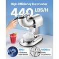 thumbnail image 2 of KFFKFF Ice Crusher Machine, 440lbs Per Hour Electric 4 Blades Snow Cone Maker, All Stainless Steel Shaved Ice Machine with Bowl and Cover, 350W 1400RPM Ice-Shaver, 2 of 9