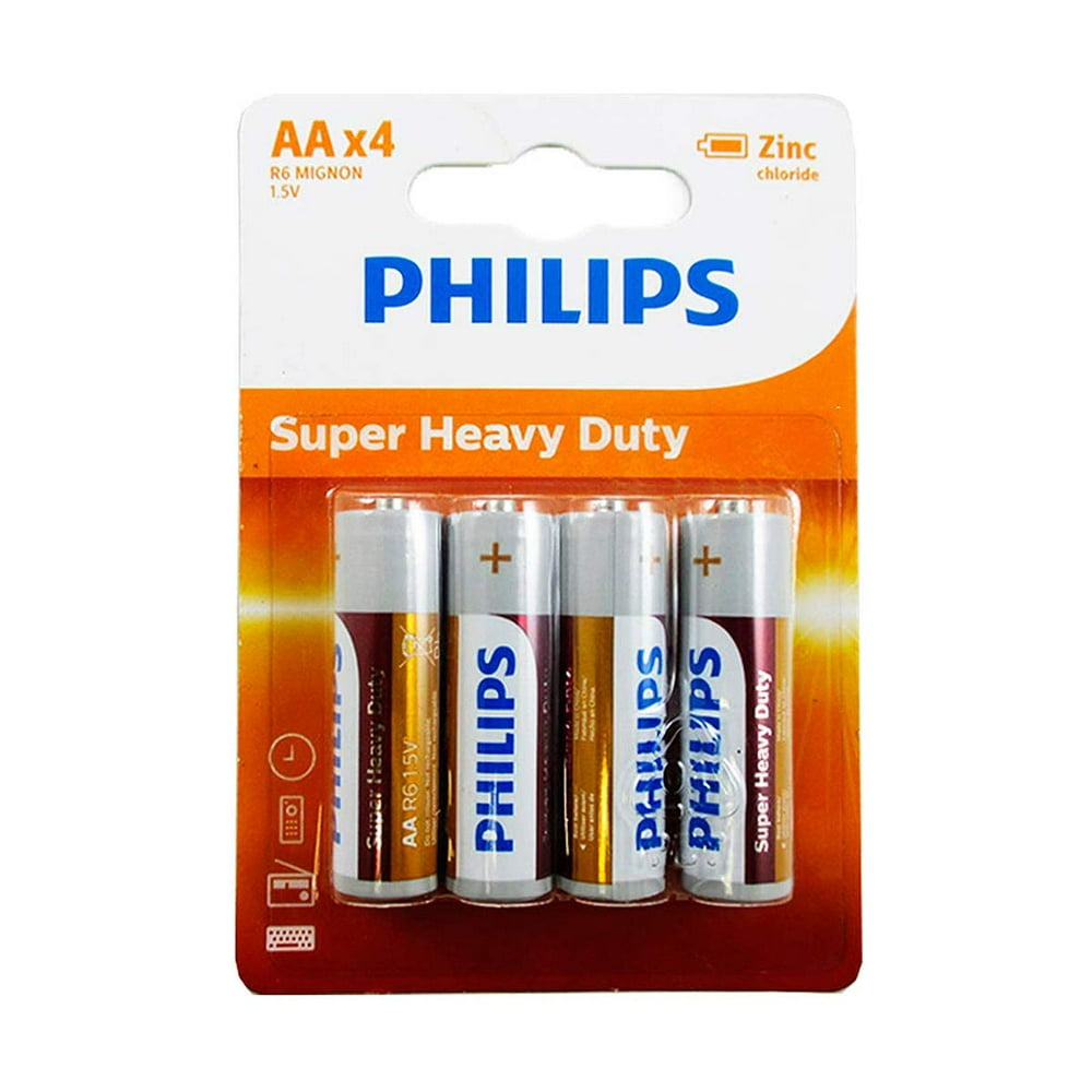 PHILIPS 4 AA Zinc Chloride Double A Batteries R6 1.5V Super Heavy Duty