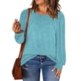 thumbnail image 3 of NISVIYA Womens Plus Size Tops Fall Casual Loose Fit Crew-Neck Tees Lightweight Puff Sleeve Sweatshirts, 3 of 7